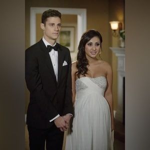 Aidan Mattox White Beaded Strapless Gown
